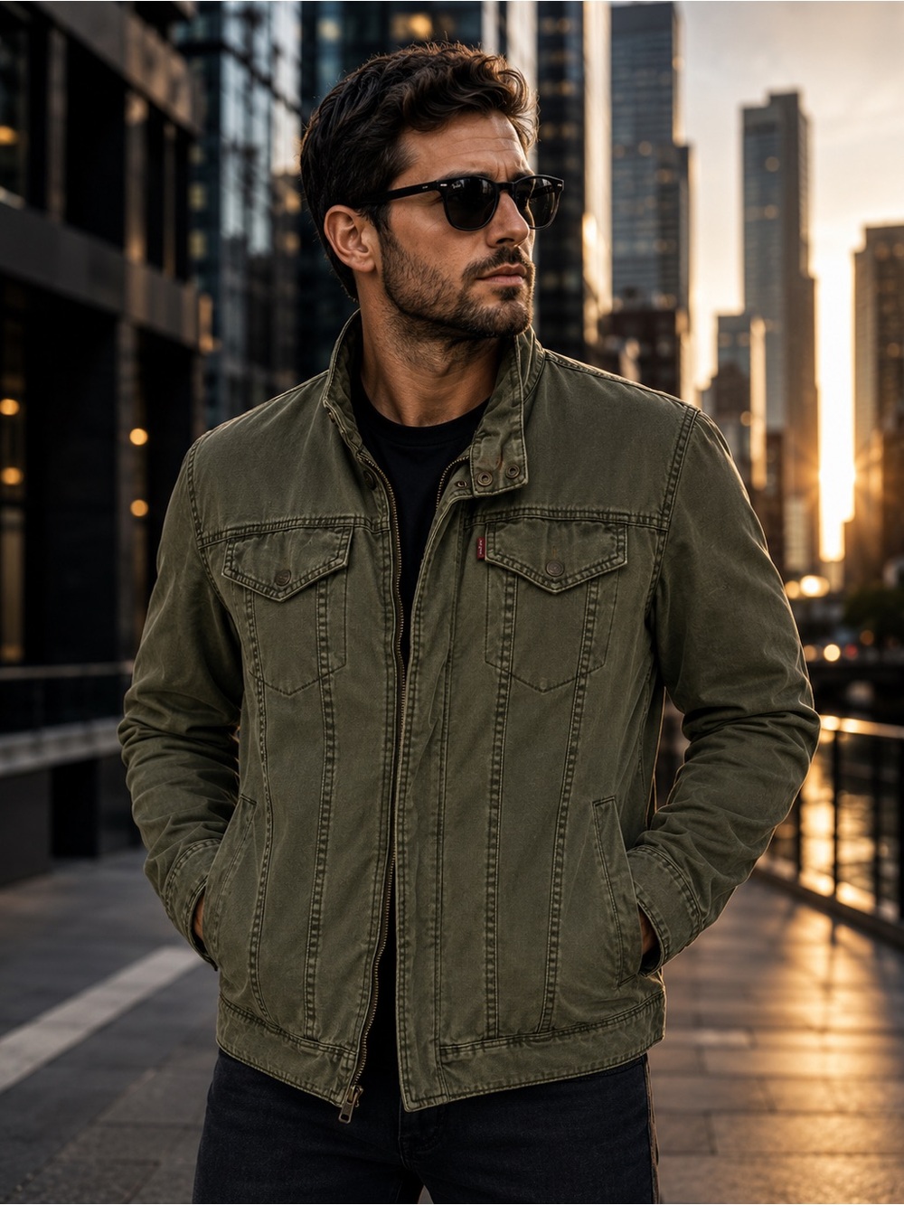 Levi's Men's Olive Green Military Quilted Jacket | Size M
